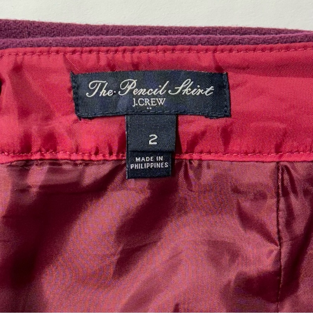 J. Crew Wool Blend The Pencil Skirt Straight Burgundy Wine Red Size 2 - Picture 11 of 17